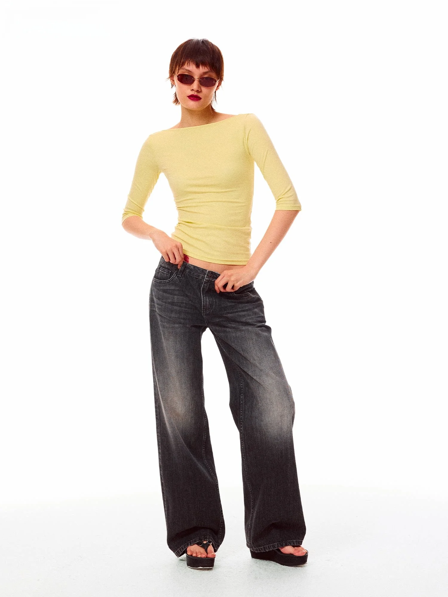 

High Waist Straight Leg Vintage Waed Bla Denim Jeans Red Ear Ladies Summer Cotton Zipper Fly Straight Tube Jeans