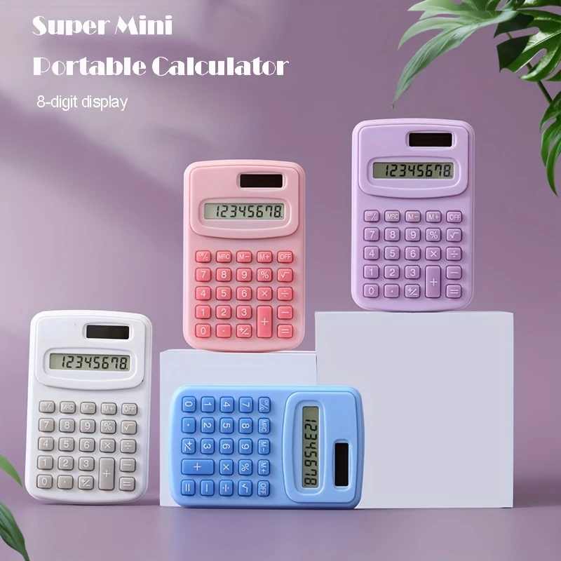 Small Solar Calculator Portable Calculator Cute 8 Digits LCD Electronic Home Office calculator for Kid Primary School Calculator