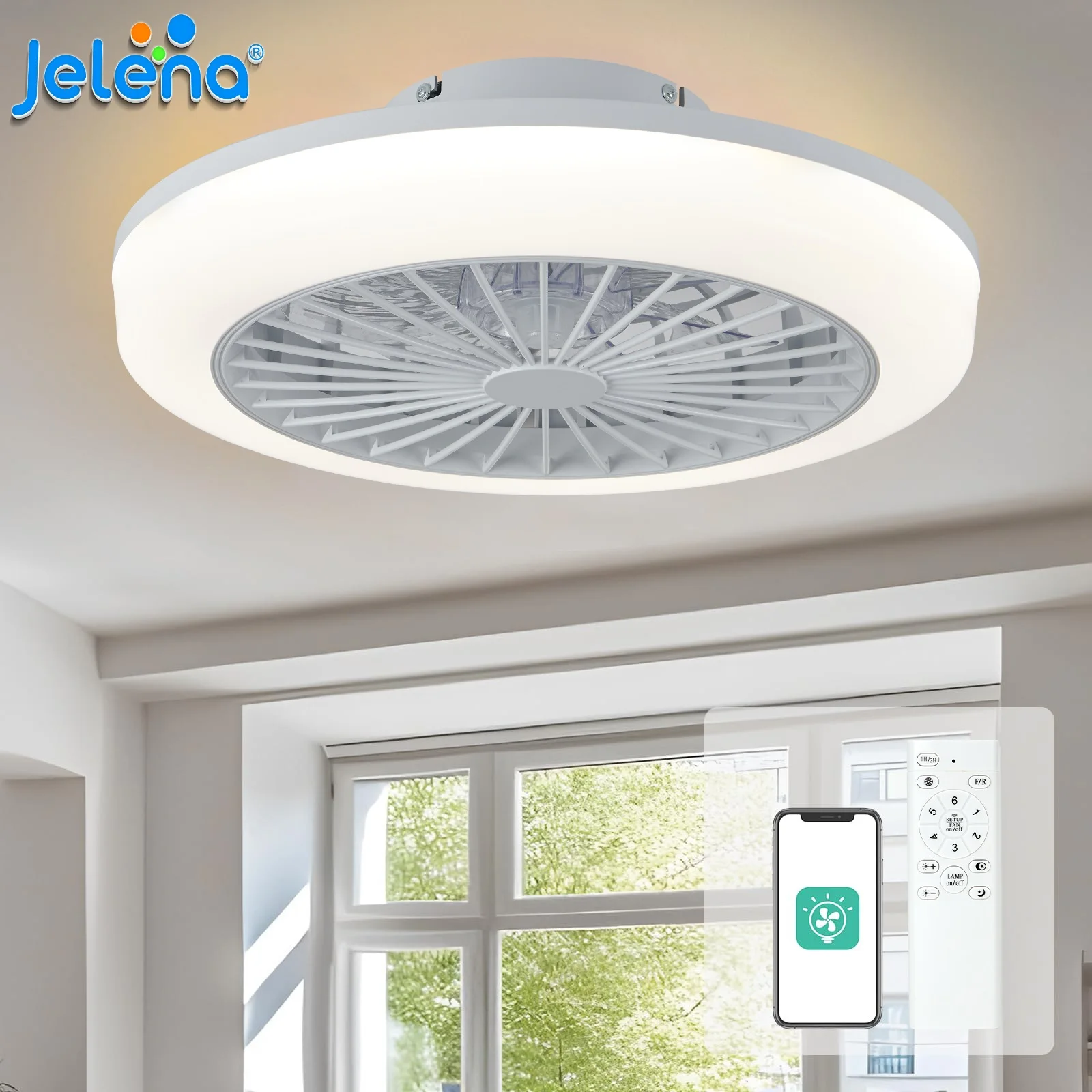 جيلينا مراوح السقف الذكية يعتم مع أضواء التحكم عن بعد المطبخ مكتب غرفة نوم التهوية مصباح الإضاءة مروحة الختم الحديثة