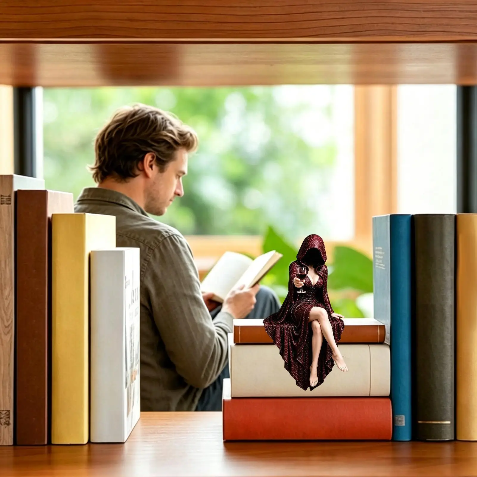 Gothic Dark Fantasy Reading Figure Fantasy Gothic Faceless Figurine Hooded Book Reader Statue For Wine Cabinet Home Bar Living