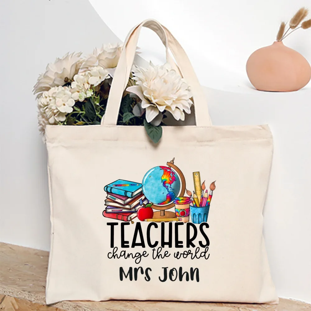 Personalised Tote Bag Teacher Love Inspire Print Canvas Shoulder Bags Female Shopping Bag Women Travel Handbags Gift for Teacher