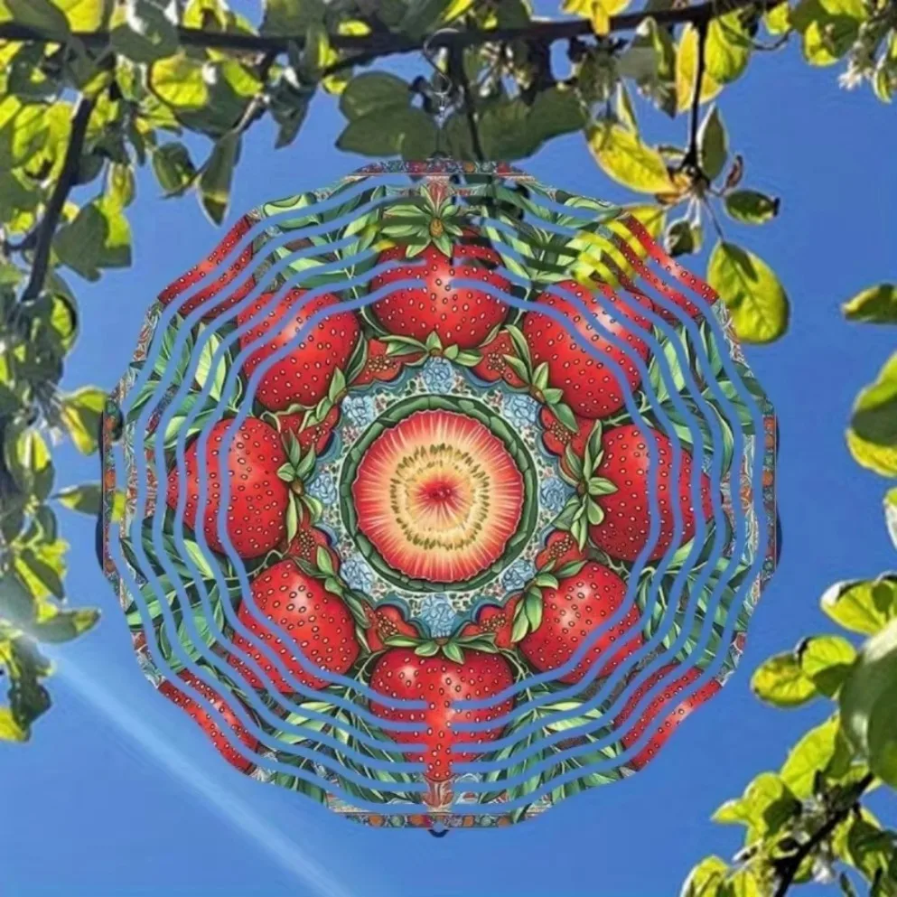 1PC Vibrant Strawberry Metal Wind Chime (Wind-Activated, Floral Design) |2D  Outdoor Decor | Ideal Halloween & Christmas Gift