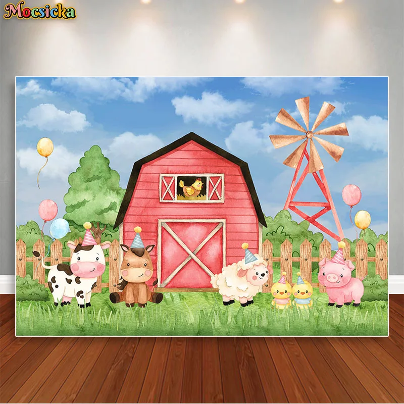 

Farm Barnyard Baby Shower Backdrop For Animal Birthday Decorations Banner Photography Background Photo Booth Props