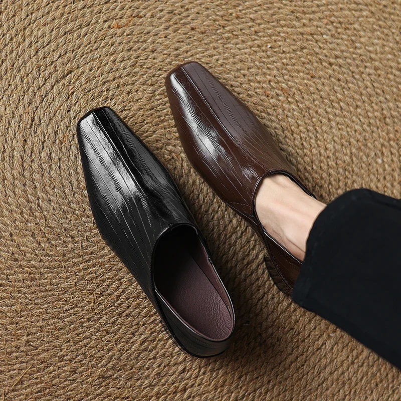 

2025 spring autumn women pumps natural leather 22-24.5cm Embossed cowhide+pigskin full leather women shoes slip on nanny shoes