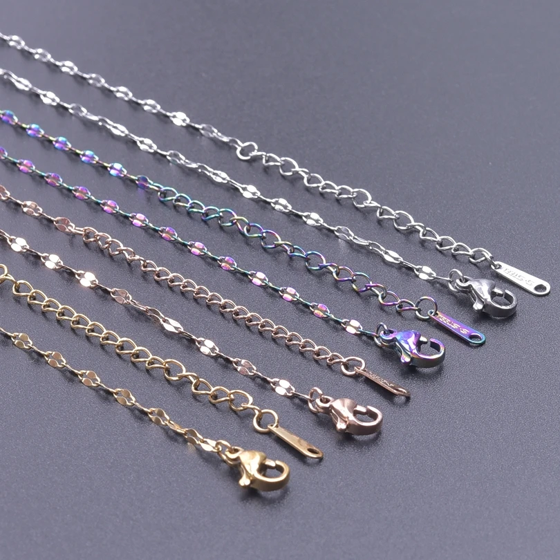 10pcs/Lot Lips Chains Rose Gold/Rainbow/Silver/Gold Color 40+5cm Stainless Steel Chain Necklaces For Women Girl DIY Accessories