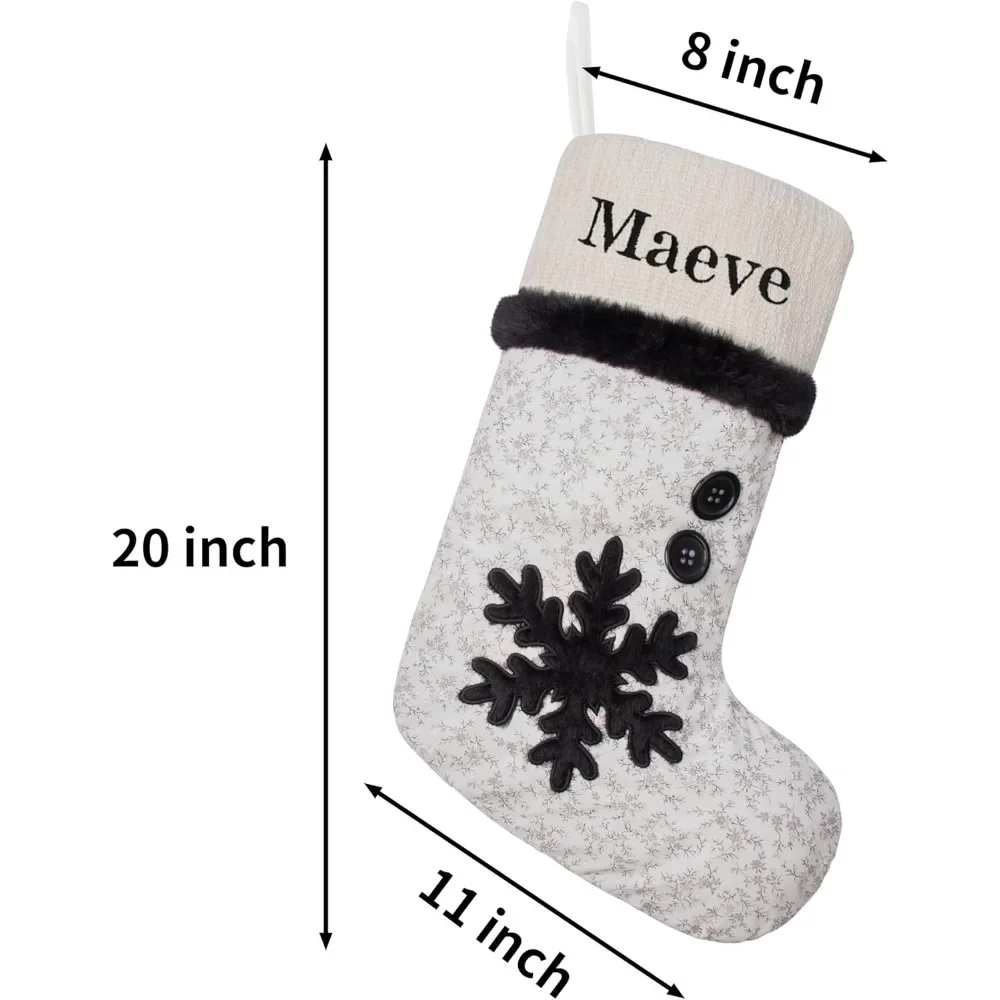 Personalized Black and White Christmas Stockings Set 6 Custom Name Xmas Stockings 2024 New Decoration with Pattern 20