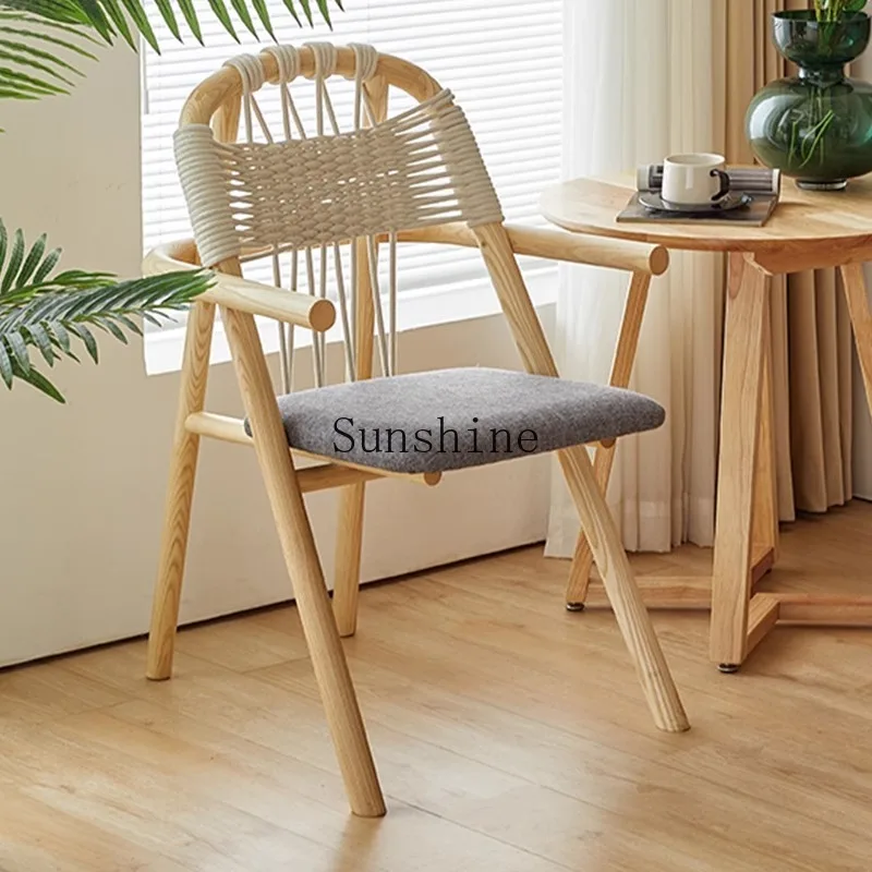 Japanese-style rope-woven dining chair single homestay harp chair design log wabi-sabi wind simple and modern