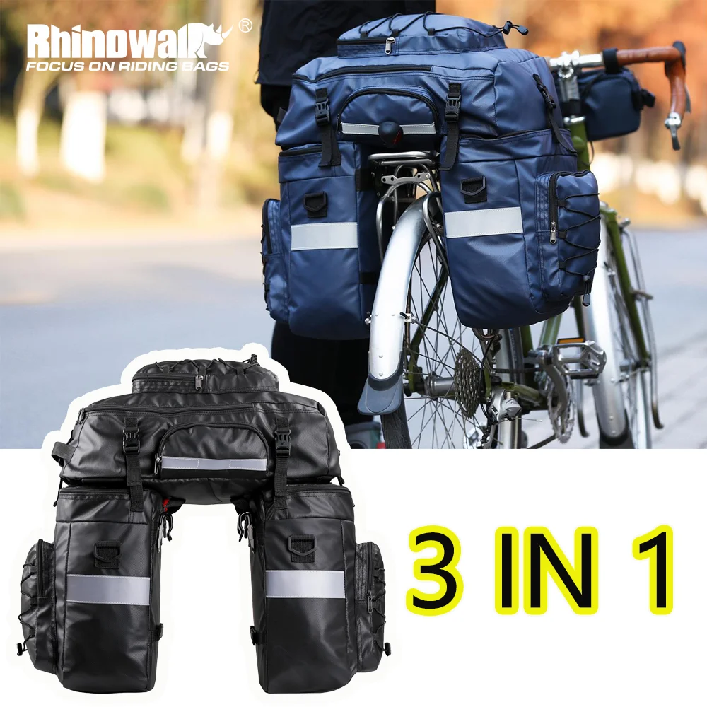 

Rhinowalk Bike Cargo Bag 65L 3 in1 Bicycle Rear Rack Pannier Bag Waterproof Cycling MTB Double Side Luggage Backpack Rain Cover