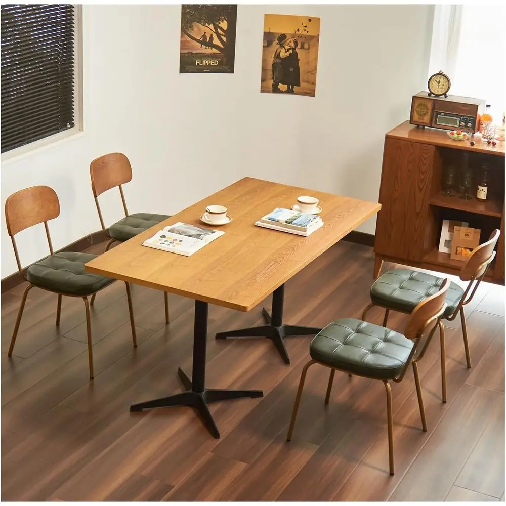 

Mid-Century Modern Dining Chairs Set of 4, Retro Style with Faux Leather Seats, Wooden Backrests, Metal Legs, and Leg Protectors