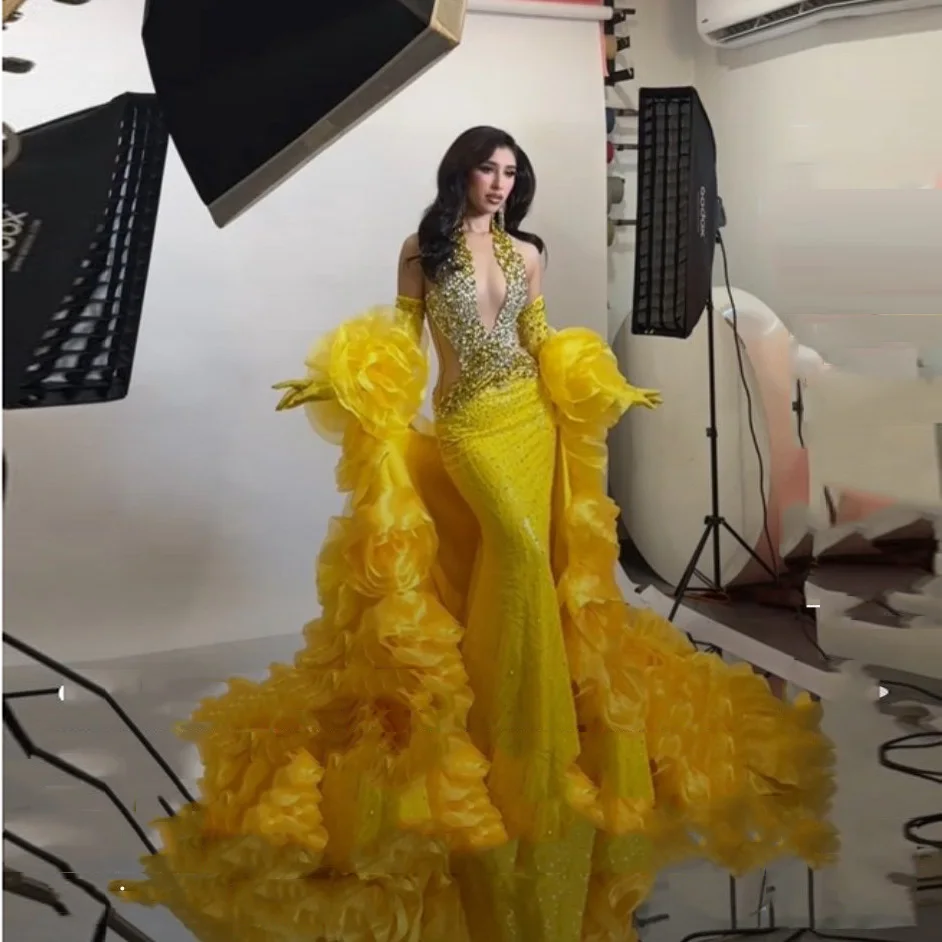 

Золотистая накидка-жакет из органзы с цветочным декором, длинная блузка ручной работы, многослойная блузка с рукавами, женская шаль, на заказ