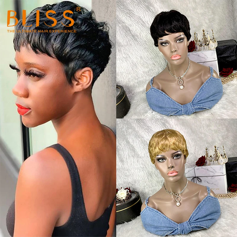 Pixie Cut Human Hair Wigs for Black Women Brazilian Remy Cheap Glueless Wigs Pre Plucked Human Hair Mechanism Bob Short Wigs