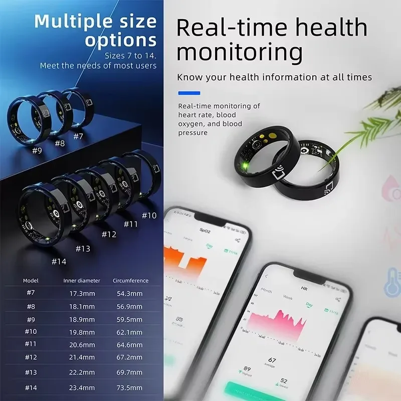 Smart Ring Heart Rate Blood Oxygen Real-Time Health Monitor Rings Men Women NFC Smart Access Control IP68 Waterproof Smart Ring