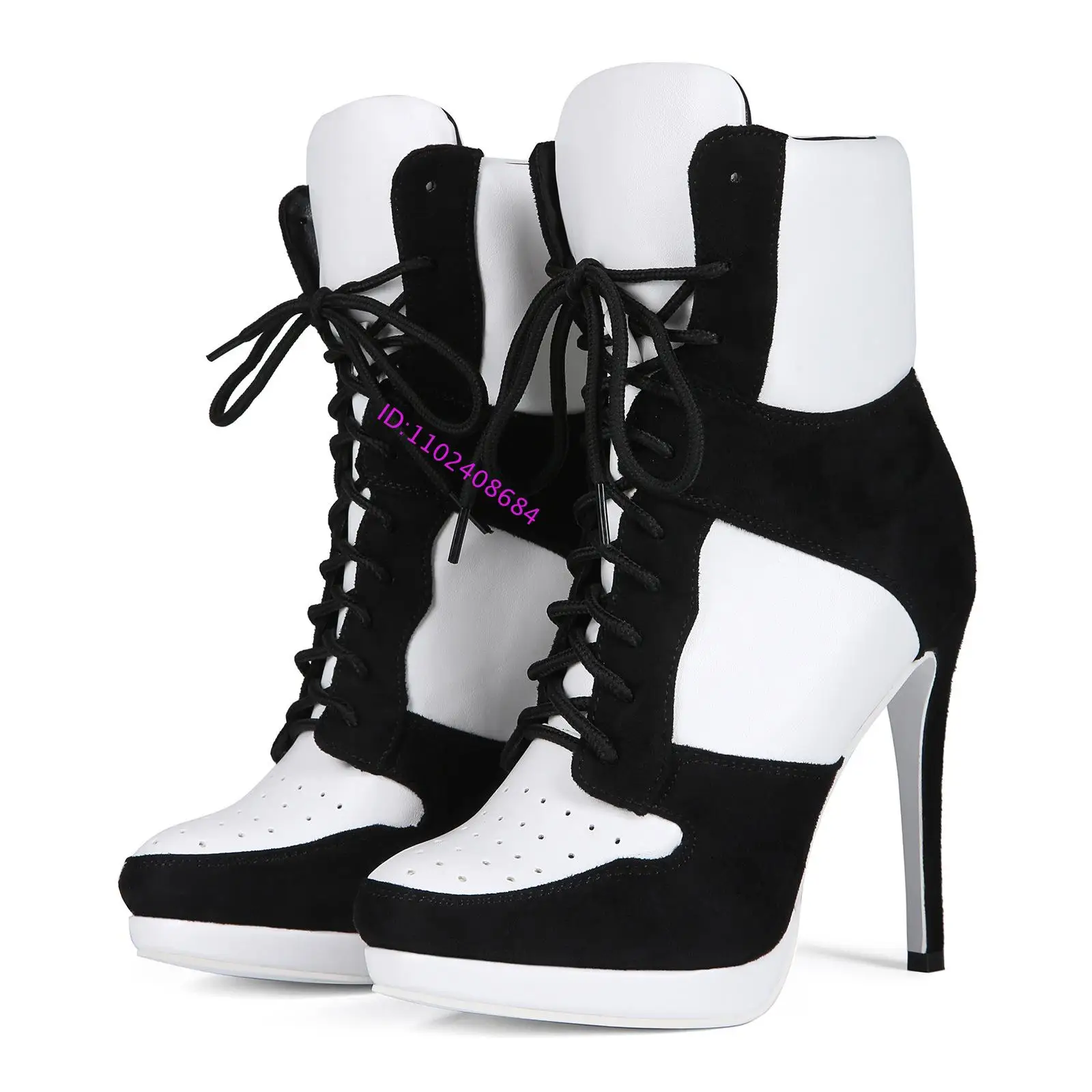 Women High Heel Sports Boots White Black High Top Lace Up High Heel Women Sport Boots Plus Size 47