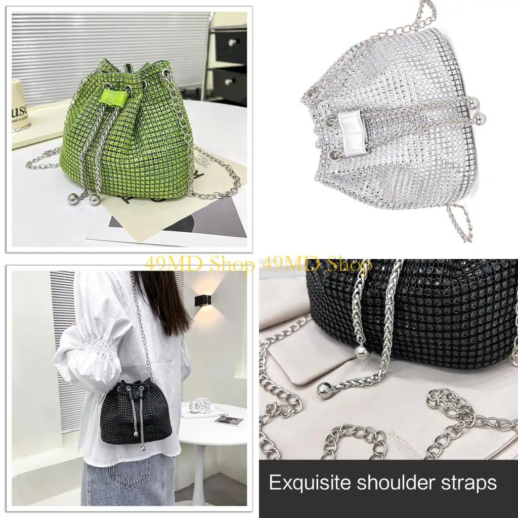 

49MD Stylish Shoulder Bags Crossbody PurseBucket Bag with Metal Chain for Women