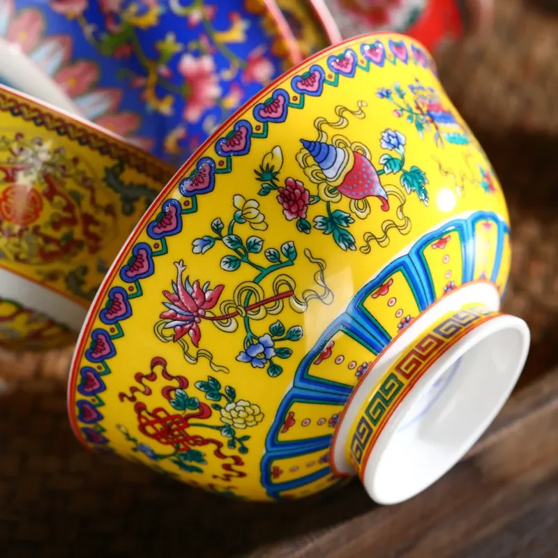 New Chinese Style Ceramic Bowl Enamel Colored Rice Kitchen Dish Set Bone Porcelain Household salad