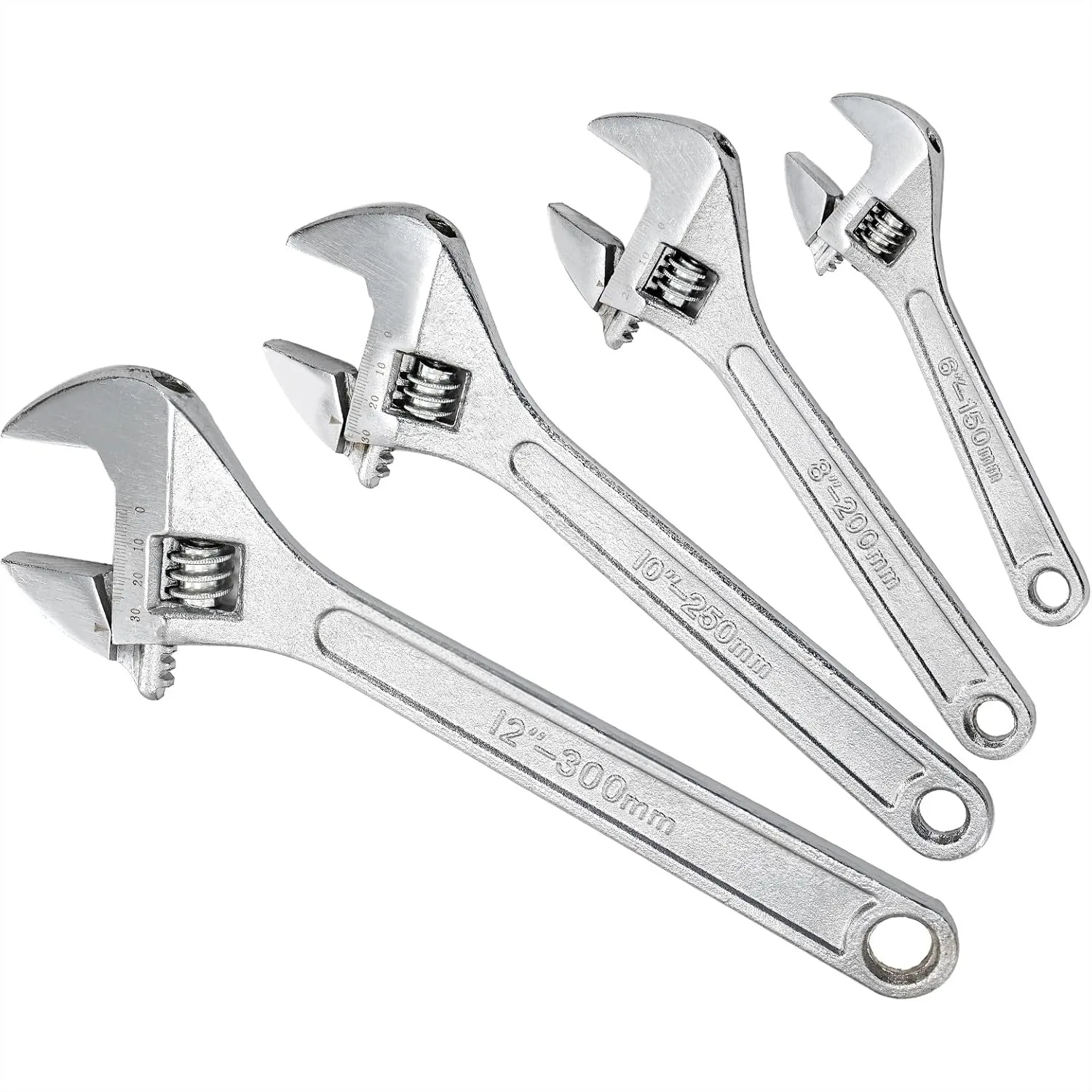 

4-Piece Adjustable Wrench Set 6/8/10/12-Inch, Forged Cr-V Steel Crescent Wrench with Metric Scales