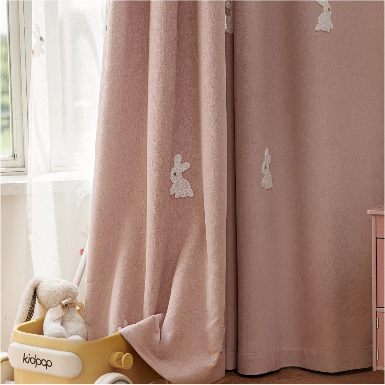 Cream Style Three-dimensional Embroidery with Bunny and Chenille Shading Cartoon Decor Curtains for Living Dining Room Bedroom