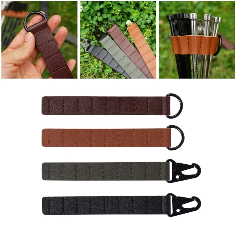 Pu Leather Tent Stakes Storage Bag 8 Holes Portable Tent Pegs Organizer Chain Outdoor Camping Accessories