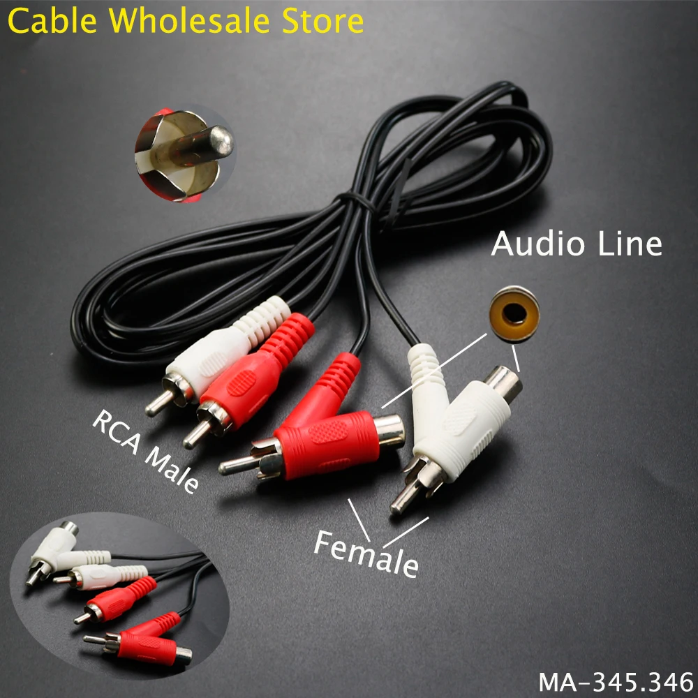 1Pcs 2RCA Male To 2 Female 1/2 Lotus Audio Line Lotus Wire Video Cable For DVD TV Box RCA Audio Splitter Cable Speaker