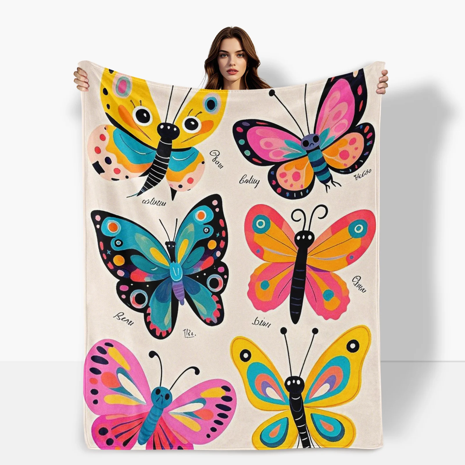 Cartoon Butterfly Pale Pink Background Colorful Design Warm Throw Blanket For Cozy Home Decor Or Outdoor Relaxation Comfort