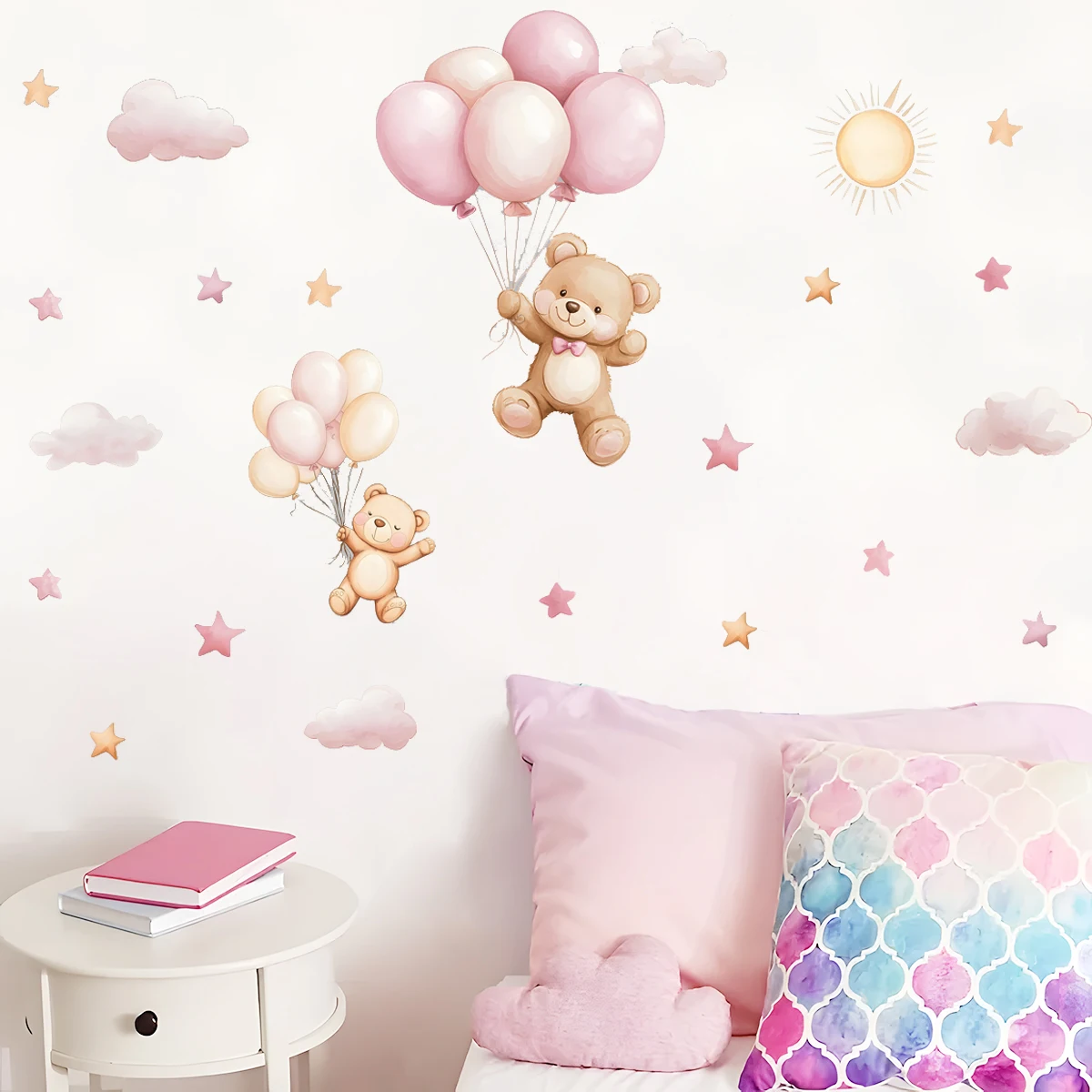 1PC Little Bear Cloud Star Balloon Pattern Stickers Room Bedroom Home Wall Beautification Decoration Stickers - view 5