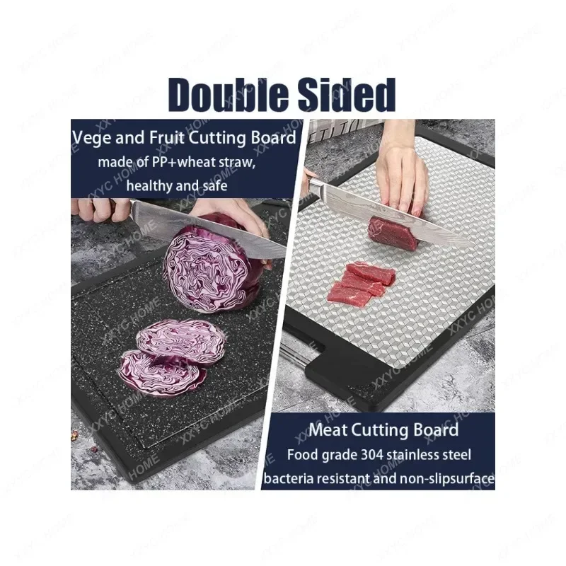 Double-Sided Stainless Steel Cutting Board Food-Grade Antibacterial Chopping Board with 304 Magic Cube for Kitchen Accessories