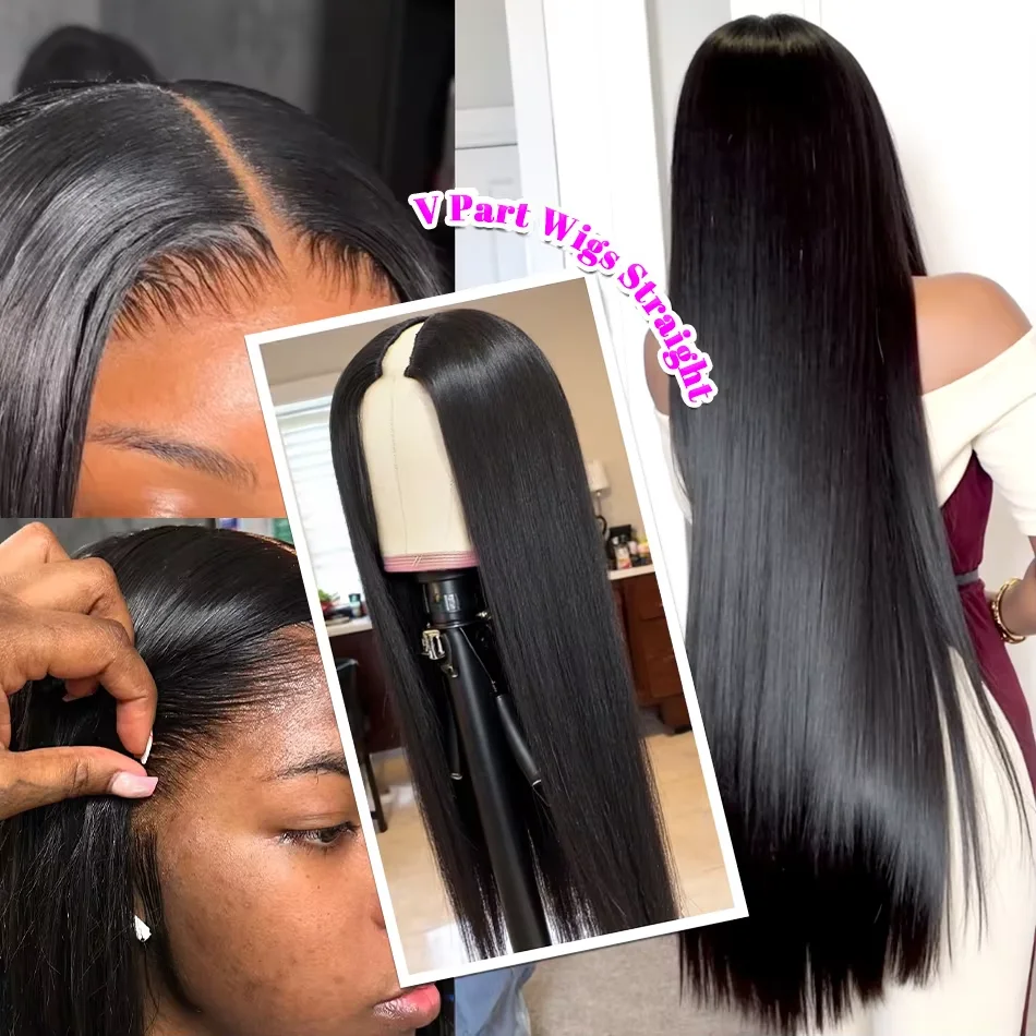 

V Part Bone Straight Human Hair Wigs 200 Density 30 32 Inches Brazilian Human Hair Upgrade U Part Wig Gluegless V Shape Wig For Women
