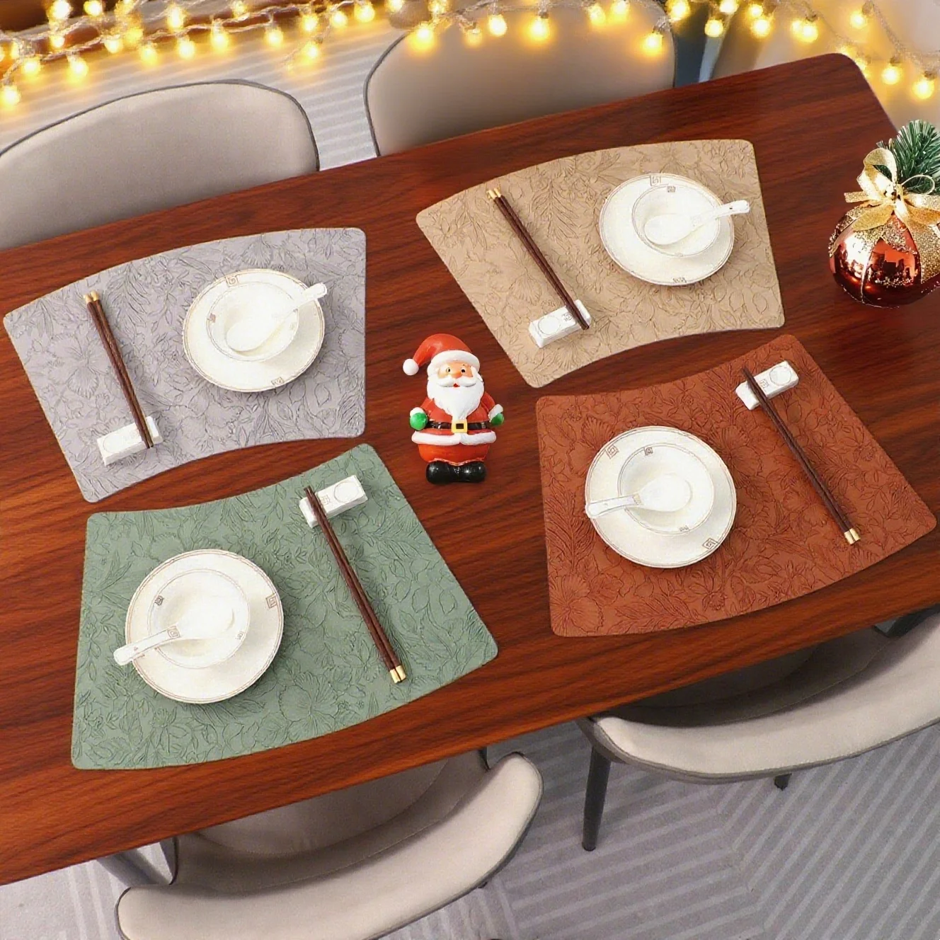 1/4/6 Stück Runde Geschenk-Tischsets, Fächerförmige Tischmatten, Rutschfeste, Leicht zu Reinigende Platzsets für Küche, Kaffee, Weihnachten