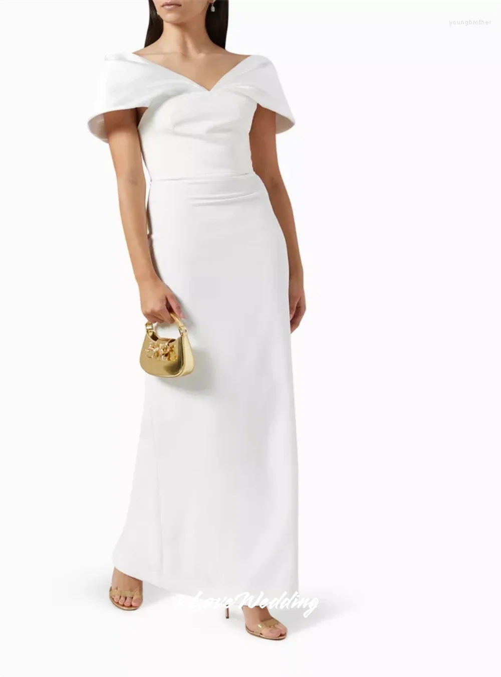 Vestidos de noche negros con hombros descubiertos, vestidos de fiesta hasta el suelo plisados sin espalda de sirena con cuello en V, vestido de fiesta de boda personalizado 2025