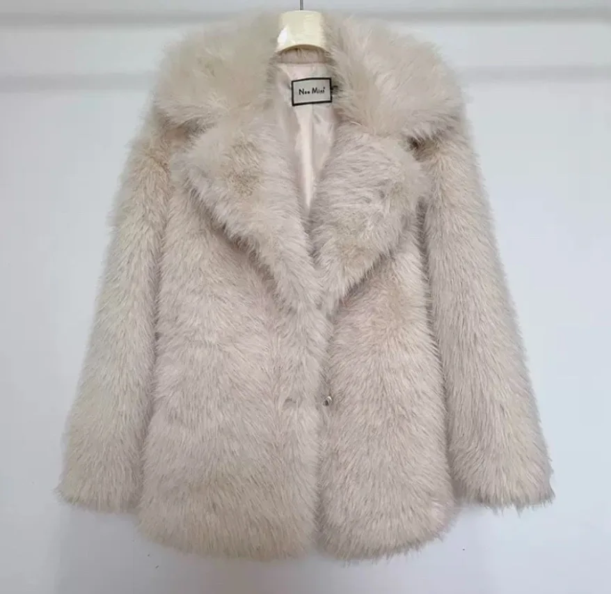 سترة قصيرة عصرية مثيرة وأنيقة بلون نقي من الفرو المقلد الأوروبي والأمريكي للنساء