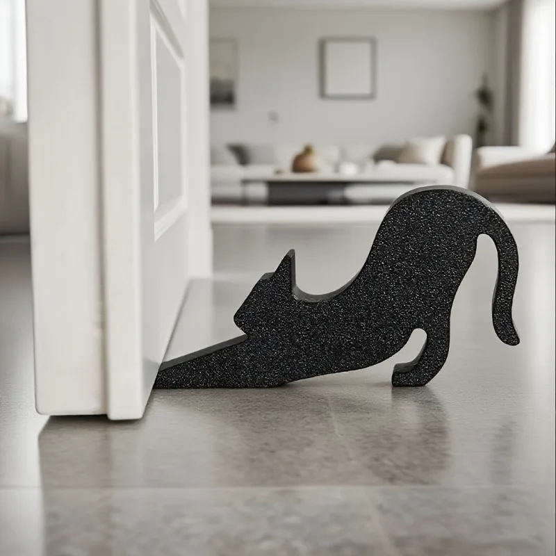 Cute Black Cat Door Stop - Durable Plastic Matte Surface Anti-collision Door Stop with Cute Cat Sitting Design