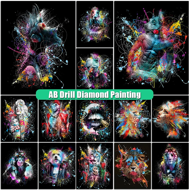 Diamond Painting New AB Drill Lion Orangutan 5D Diamont Embroidery Animals Diy Mosaic Girls Picture Gift Cross Stitch Home Decor