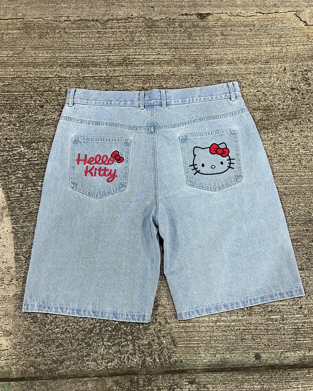 Jeans Versátil de Moda Americana para Homens e Mulheres, Calça Casual Retro Lavada de Cintura Alta Y2K, Shorts Jeans Grandes, Harajuku, 2019