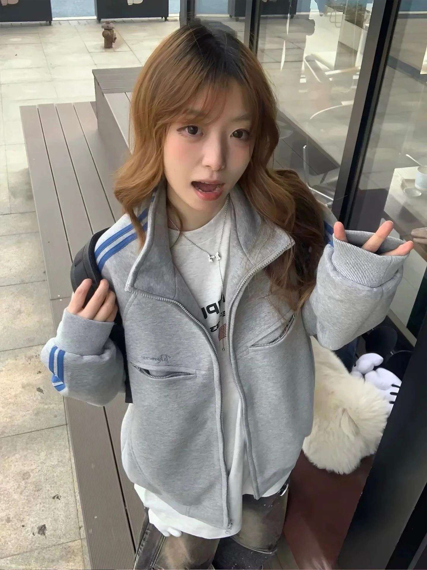 

Baseball Jackets Red Womens Spring Upgraded Spliced Ribbed Multi-Pocket Lapels Fashionable Anti-Impact Quilting Traditional Chic