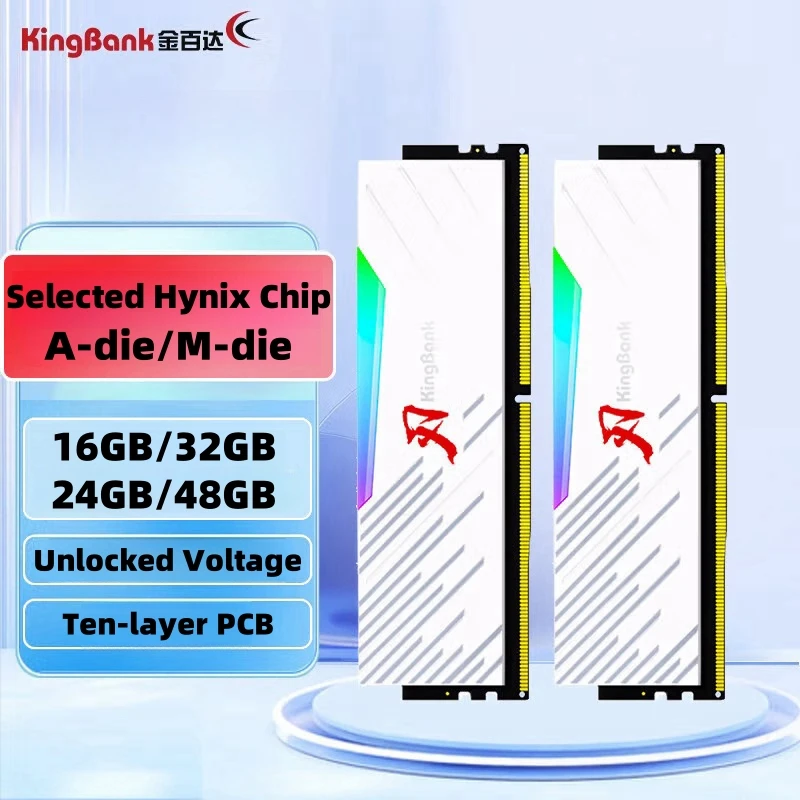 KingBank DDR5 RGB RAM 16GB 32GB 24GB 48GB 6000 6400 6800 7200 7600 8000 8400MHz U-DIMM Desktop Computer Memory RAM With HeatSink