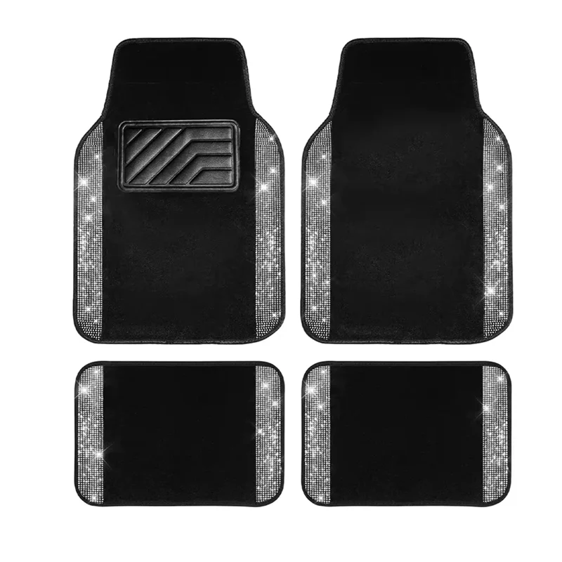 

AADD-AASS-Bling Diamond Print Car Floor Mat Set Universal PVC Non-Slip Heel Pad Pattern All-Weather Car Foot Mat Protector