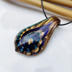 1PCS Fashion Dark Blue Glass Muran Floral Leaf Shape Lampwork Pendant Necklace For Women Cheap Items Jewelry Gift Cheap Items