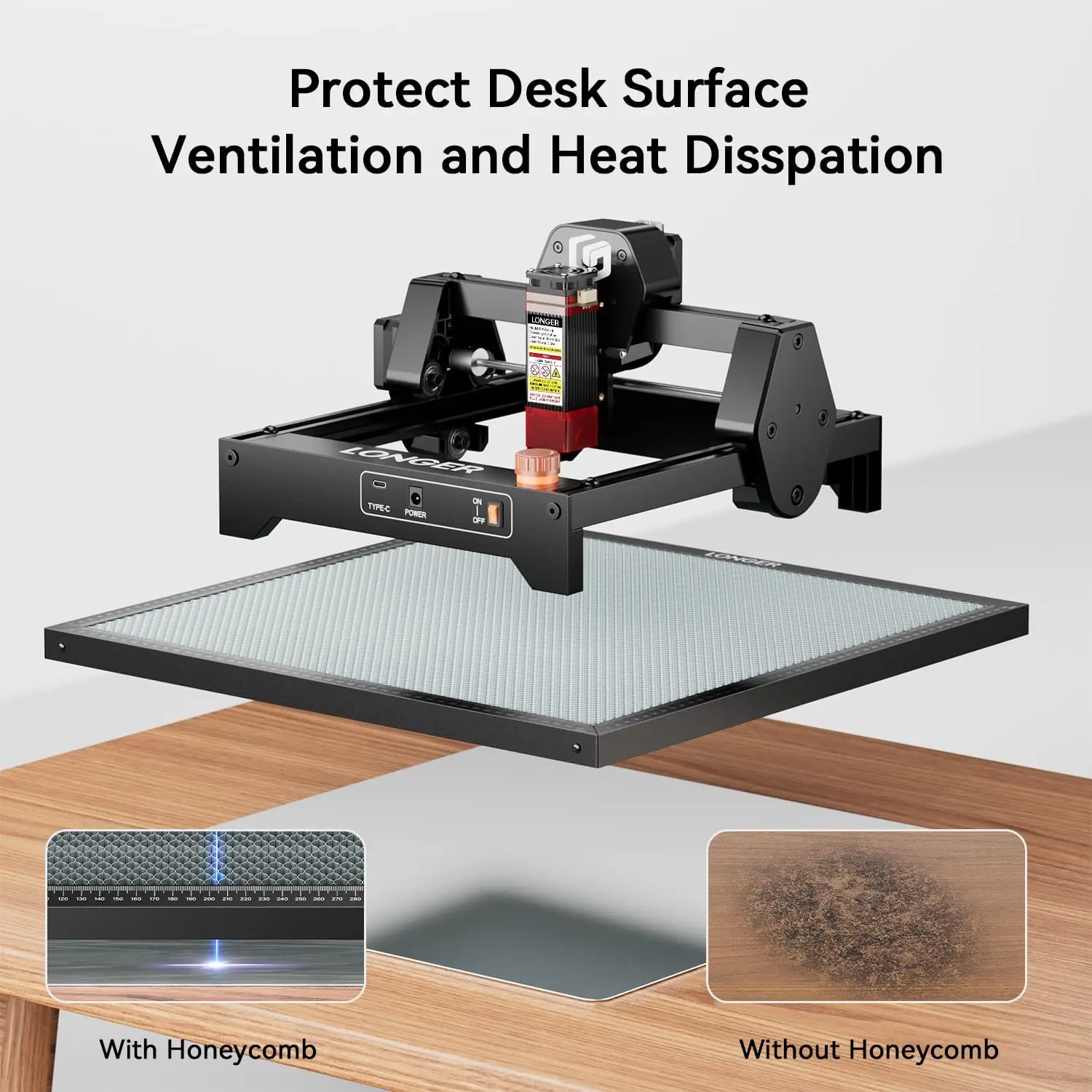 LONGER RAY5 Mini 2.5W Laser Engraver with 15.7"x 15.7" Honeycomb Bed