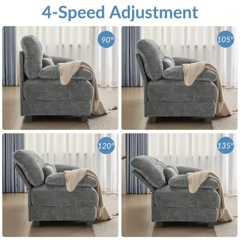 أريكة 93 بوصة 3-1 مع مسند ظهر - مسند ظهر قابل للتعديل بأربعة أوضاع، سعة/مقعد 350 رطل، قماش شانيل ناعم، 3 وسائد رمي، سهلة #2