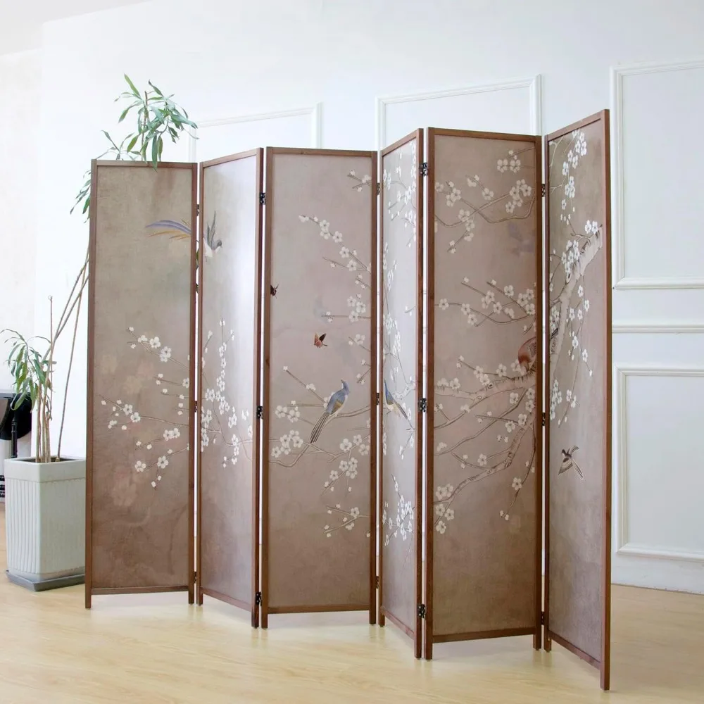 Folding Double-Sided Room Divider Screen with Colorful Landscape Design, 67 High x 63 Wide
