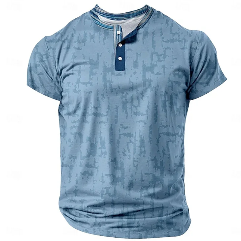 Sommer Herren Pullover Boutique Farbverlauf Bedruckt Atmungsaktiv Knopfleiste Pullover Herrenbekleidung 3D Waffel Kurzarm Mode-Oberteil – Detail 14