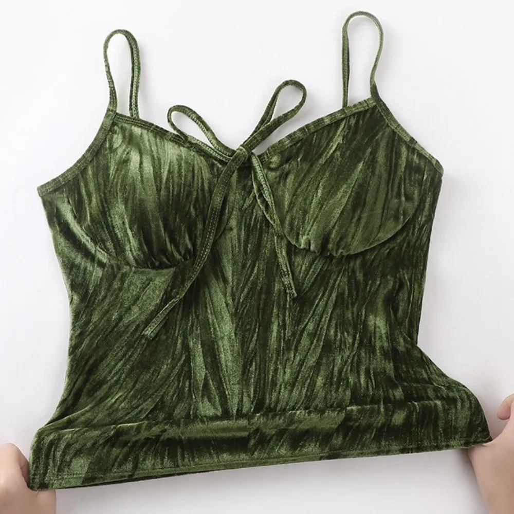 ระบายอากาศด้วยเบาะหน้าอกกํามะหยี่ยกทรงกุทัณฑ์ไม่ร่องรอยกํามะหยี่รัดตัวสลิมฟิตเสื้อครอปแขนกุดทุกวัน