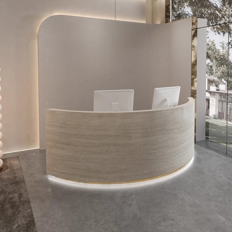 Bureaux de réception à tiroirs incurvés, bureaux de réception pour Salon de beauté, entreprise de bienvenue, meubles commerciaux d'accueil Comptoire