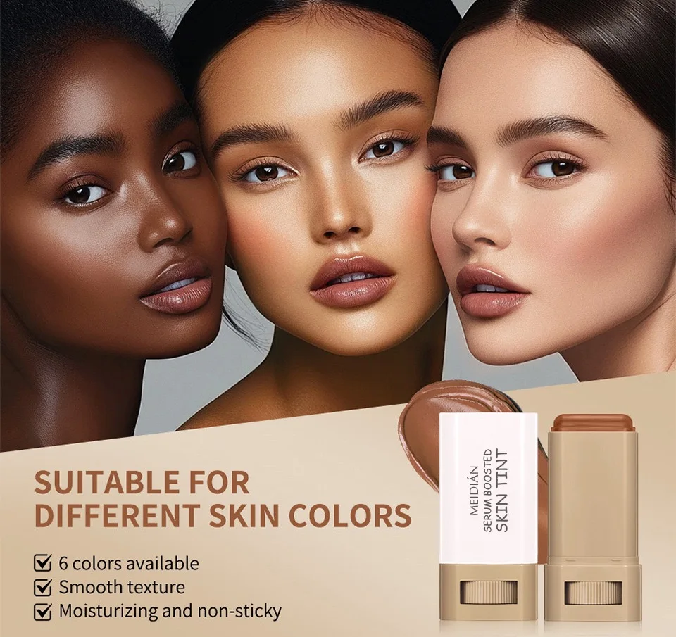 عصا كريم أساس بلسم مصل معزز لون البشرة، عصا كريم أساس ناعمة، تغطية عالية للسفر، عصا كريم أساس برونزية