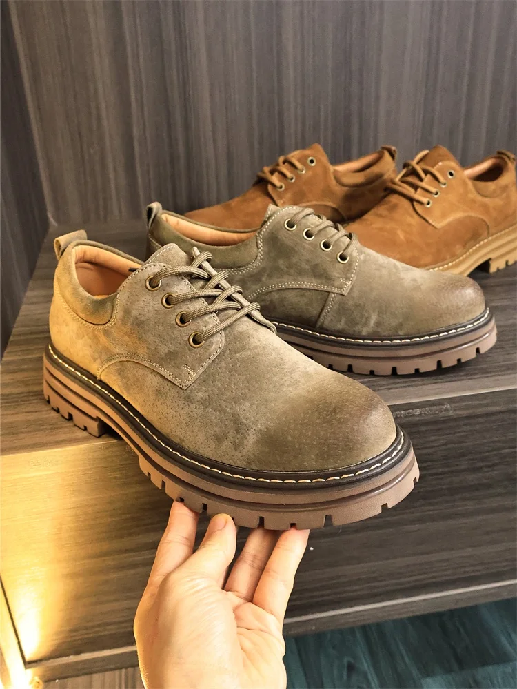 

Fashionable Nubuck Leather Men's Casual Shoes Comfortable All-Season Plain Color Suede Texture round Toe Flat Heel Warmth