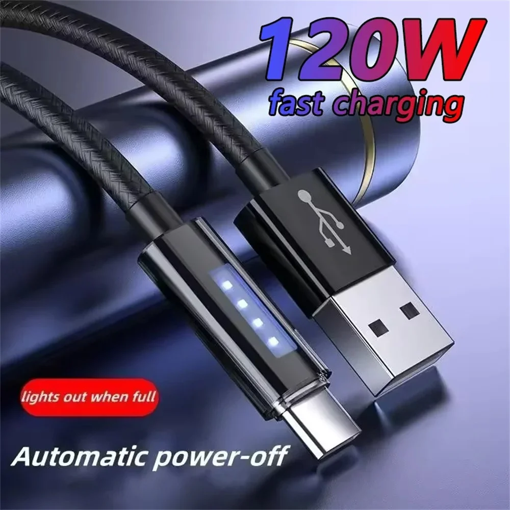 

120W 6A Super Fast Charge USB Type C Cable Phone Charger USB Data Cord For Samsung Realme Xiaomi Huawei Quick Charge Wire