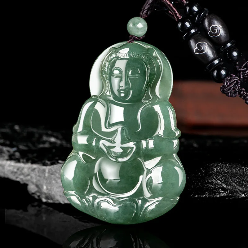 

Real Natural Emerald Pea Green Jade Pure Bottle Guanyin Pendant Necklace Carved Charm Jewelry Fashion Amulet Gift Certificate
