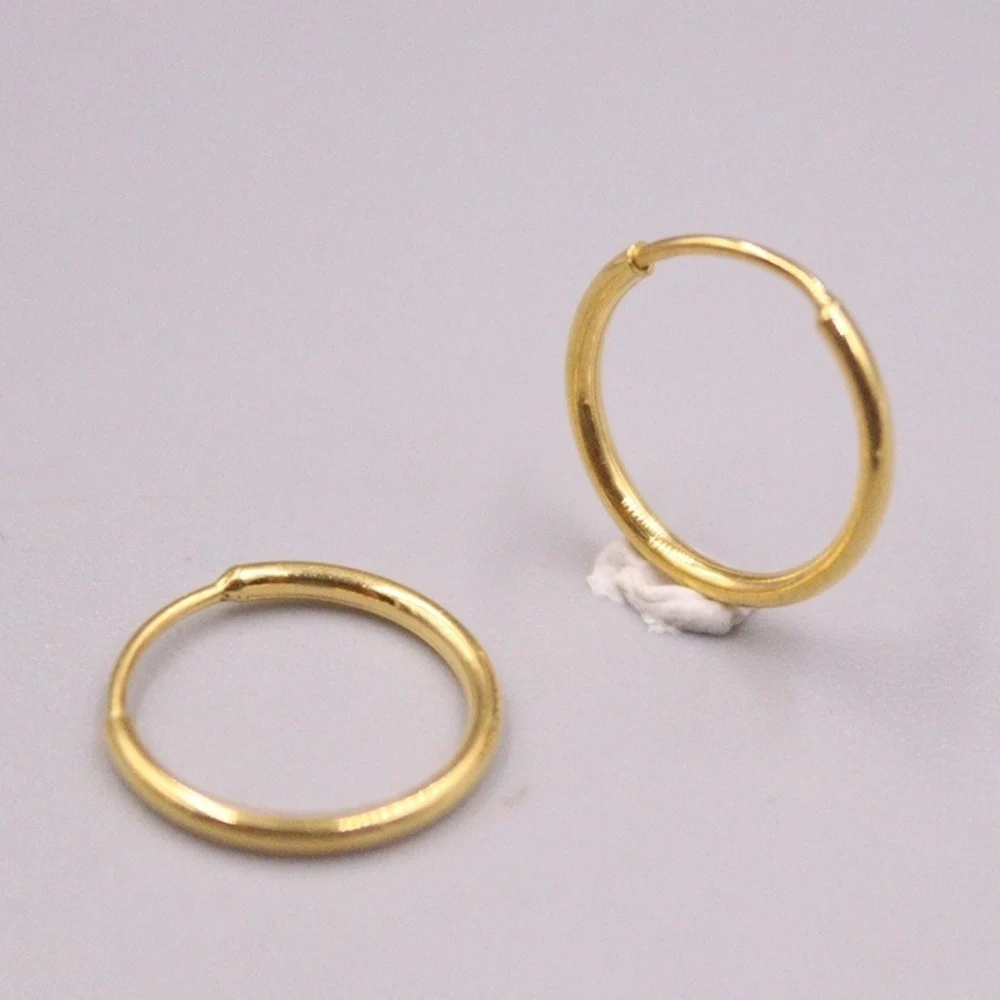 Real Pure 999 24k Yellow Gold Hoop Women 12.5mm Round Circle Earrings 0.71g