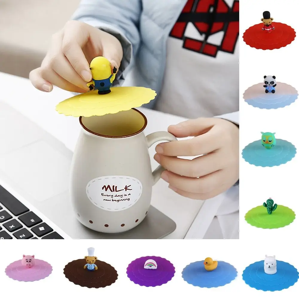 Silicone Cup Lid Cute Dustproof 10x10cm Tea Coffee Lids Cartoon Leakproof Suction Cup Cover Glass Mugs