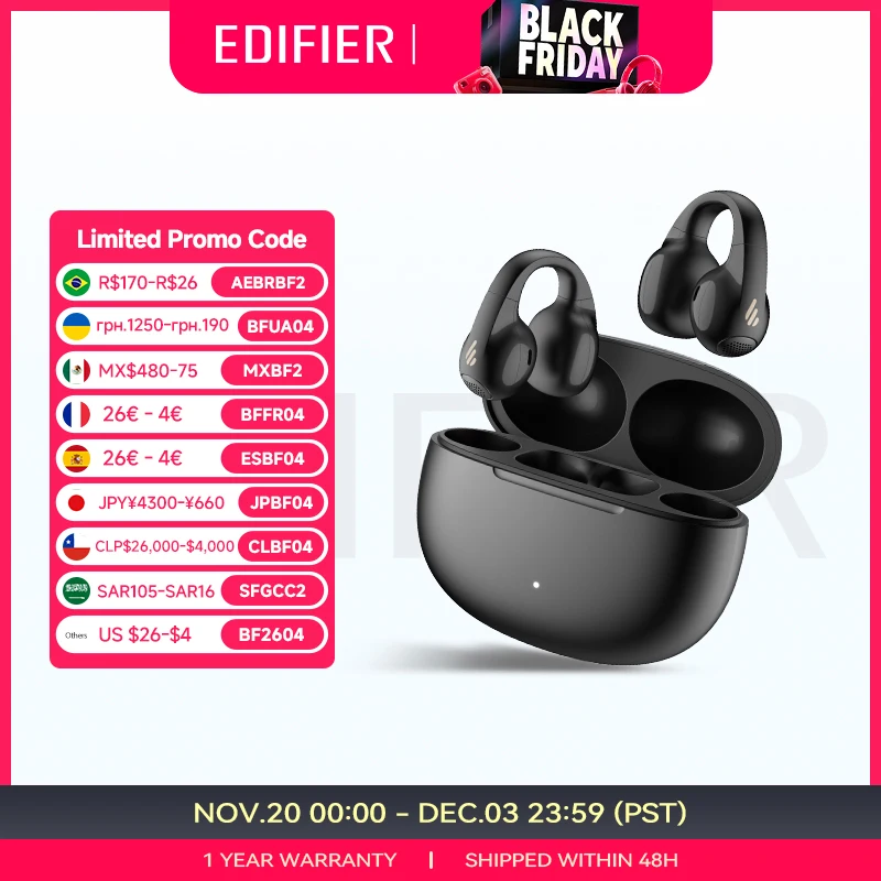Edifier comfo c fones de ouvido sem fio bluetooth aberto clip-on esportes fones de ouvido ip54 sweatproof bluetooth 5.4 clipe de orelha